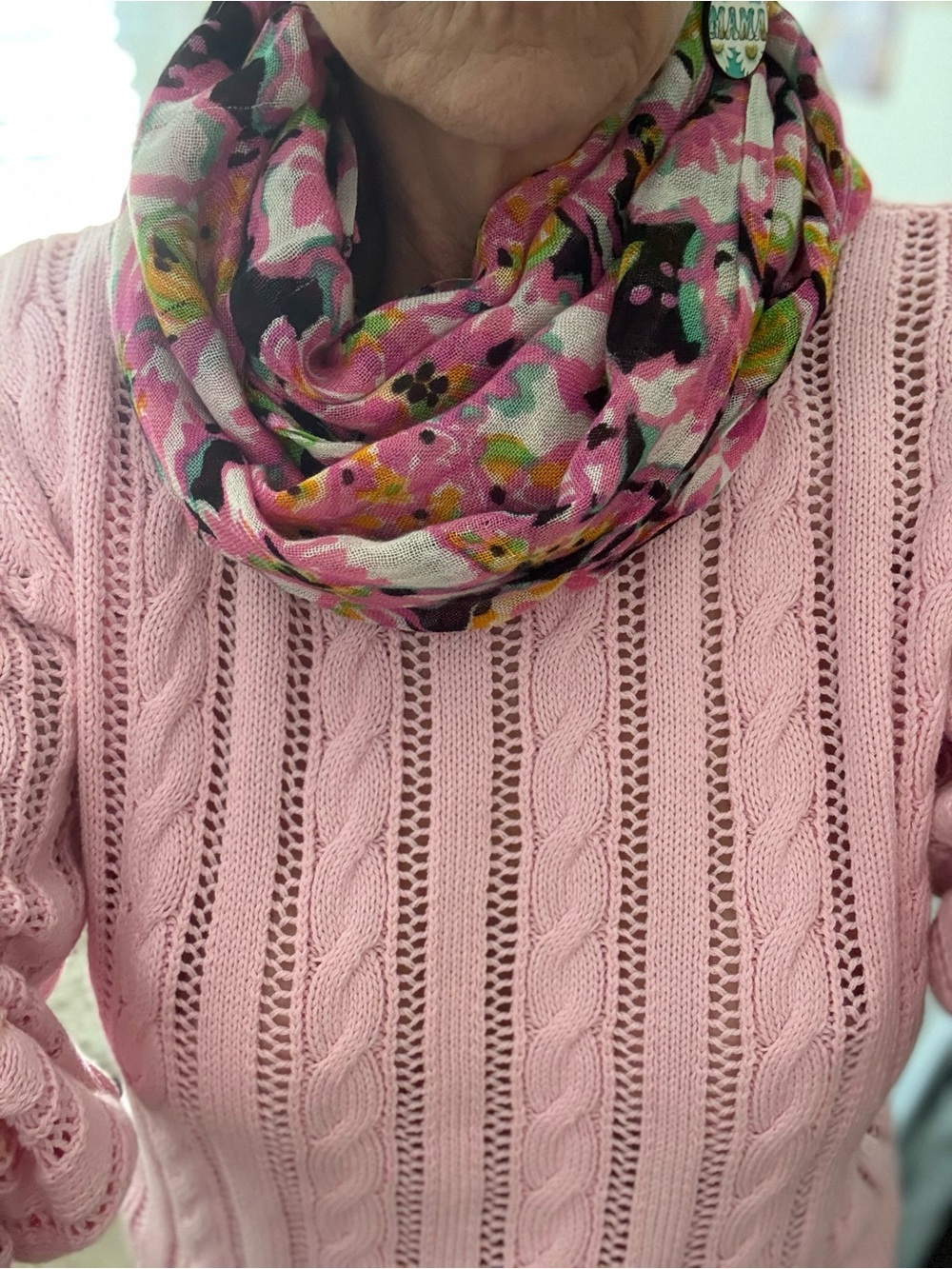 Lilly Pulitzer Pink and Black Floral Lightweight infinity Scarf